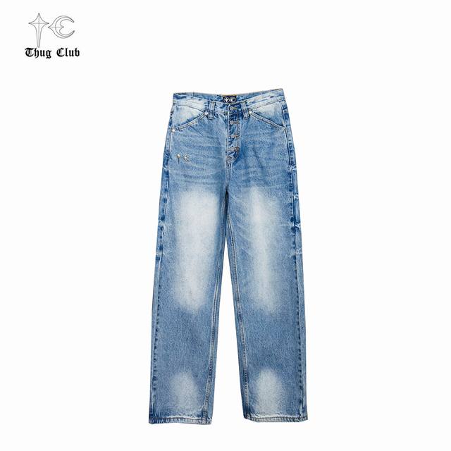 Thug Club 25Ss Bio Soldier Casual Button Pattern Jeans Unisex Sizes: 1 2 3 Small