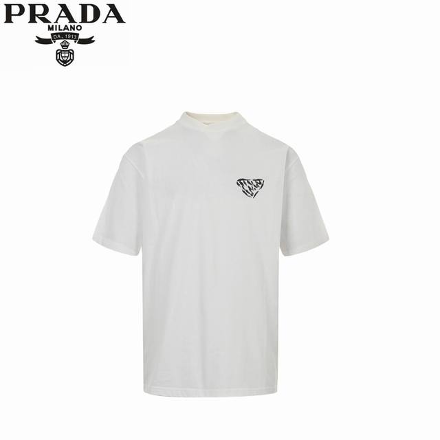 Prada 25Ss hand-painted inkjet short-sleeved T-shirt is made of 260G cotton fabr