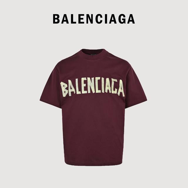 Balenciaga Blcg 24Ss red tape letter short-sleeved T-shirt High version heavy-du