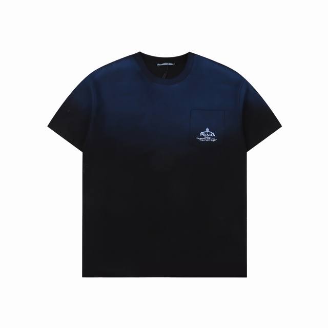 Prada Prd gradient pocket print short-sleeved T-shirt Double yarn pure cotton fa