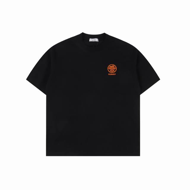 Hermes 24Ss small logo embroidered short-sleeved T-shirt The fabric is made of c