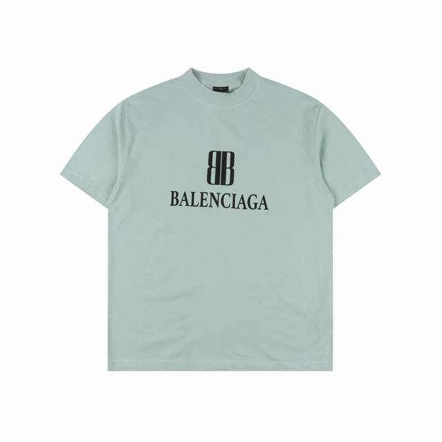 Balenciaga double B letter print round neck short sleeves uses double yarn plain