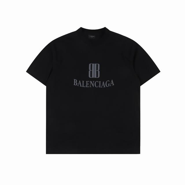 Balenciaga double B letter print round neck short sleeves uses double yarn plain