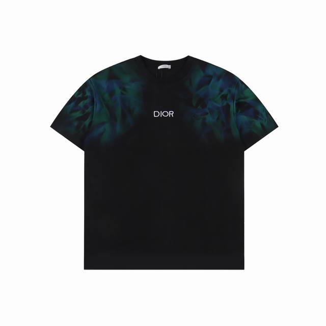 Dior hand-painted flame short-sleeved T-shirt Double yarn pure cotton fabric wit