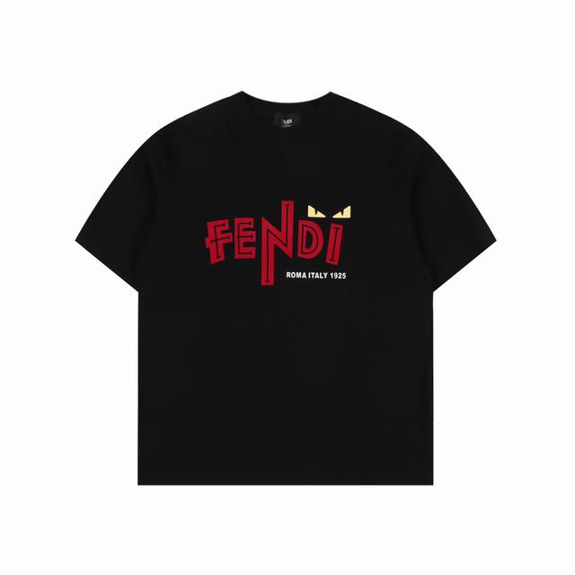 Fendi 25Ss flocked letter eye print short sleeves Super heavy suede flocking pro