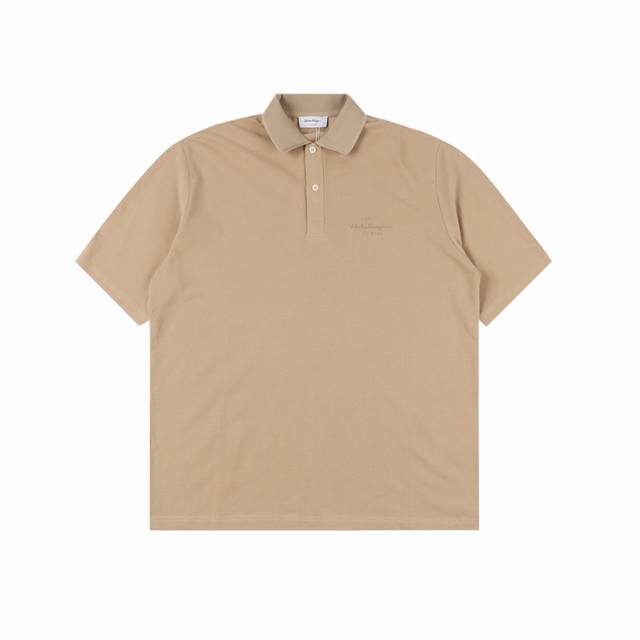 Ferragamo 24Ss Chest Embroidered Letters Polo Short Sleeve Custom-made 100% mesh
