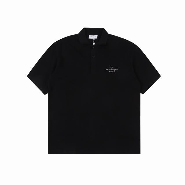 Ferragamo 24Ss Chest Embroidered Letters Polo Short Sleeve Custom-made 100% mesh