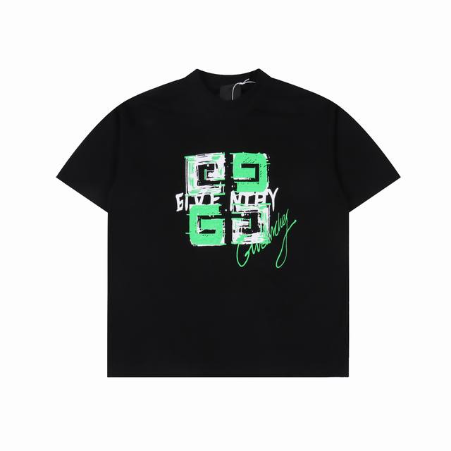 Givenchy 25Ss green graffiti short-sleeved T-shirt with cursive letters Customiz