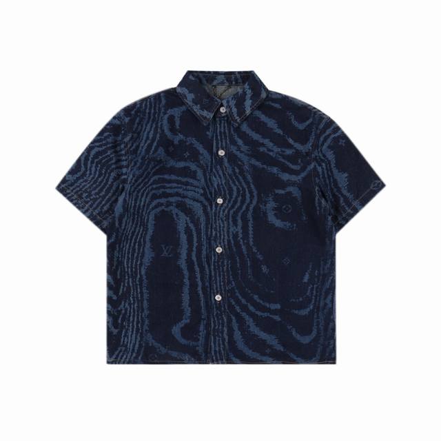 Louis Vuitton Lv blue laser dark pattern denim short-sleeved shirt The original