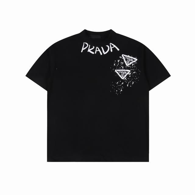 Prada 25Ss hand-painted graffiti short-sleeved T-shirt Made of top-grade 280g cu