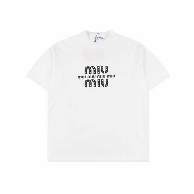 Miu Miu 25Ss large letter pearl short-sleeved T-shirt With its exquisite and sim