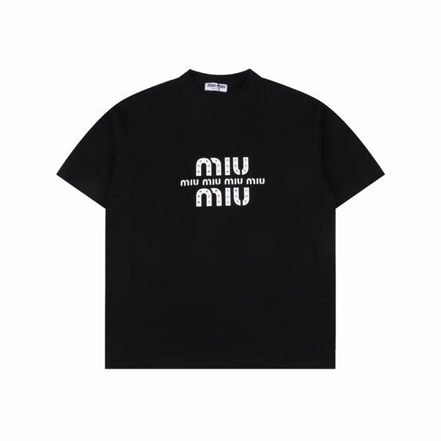 Miu Miu 25Ss large letter pearl short-sleeved T-shirt With its exquisite and sim
