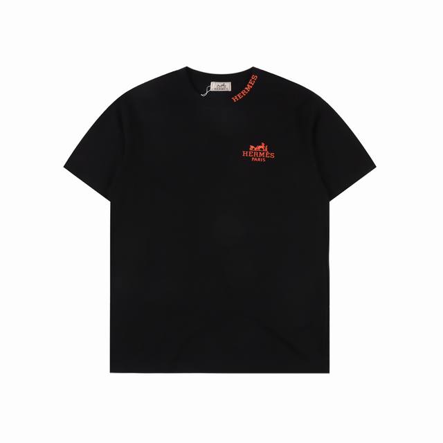 Hermes Hermes embroidered letters brand logo printed short sleeves Washing proce