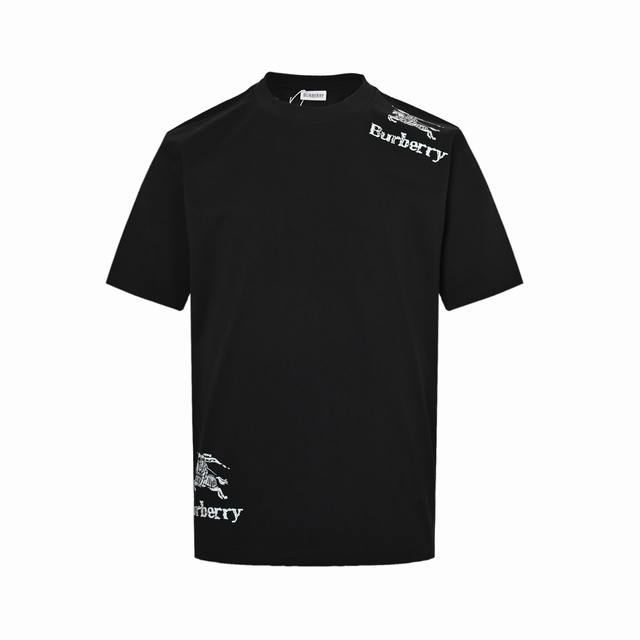 Burberry 25Ss shoulder hem warhorse print short sleeves 300g high weight combed