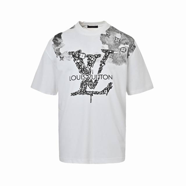 Louis Vuitton Ink-dyed letter print short sleeves Customized 240g same-dye fabri