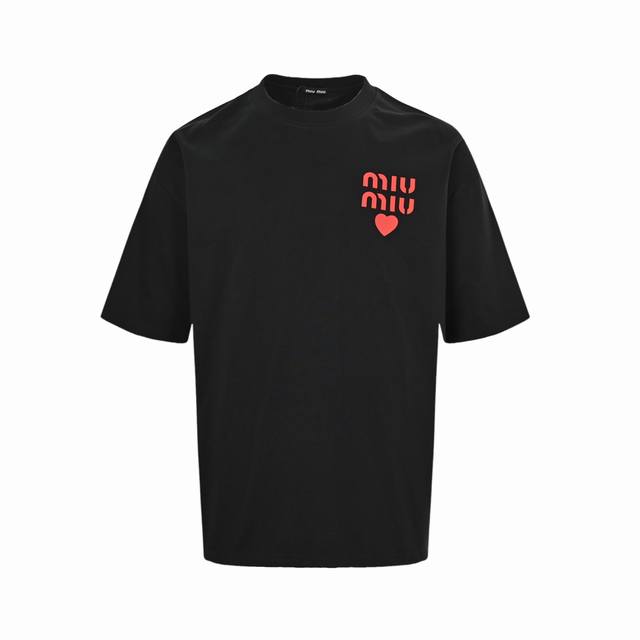 Miu Miu 25Ss Love Letters Embossed Printed Short Sleeves The fabric is made of c