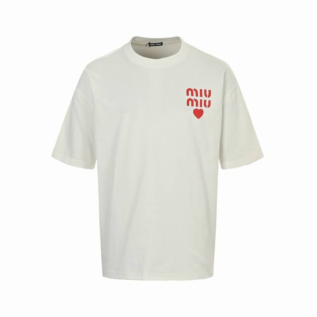 Miu Miu 25Ss Love Letters Embossed Printed Short Sleeves The fabric is made of c