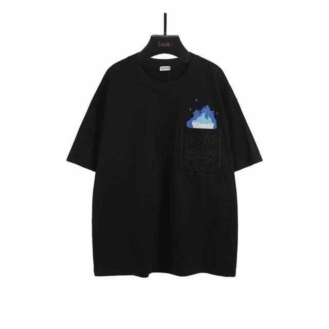 Actual detail photos + size chart Loewe classic pocket flame pattern round neck