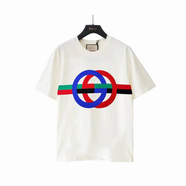 Actual details + size chart Gucci red and blue round Gg striped printed short sl