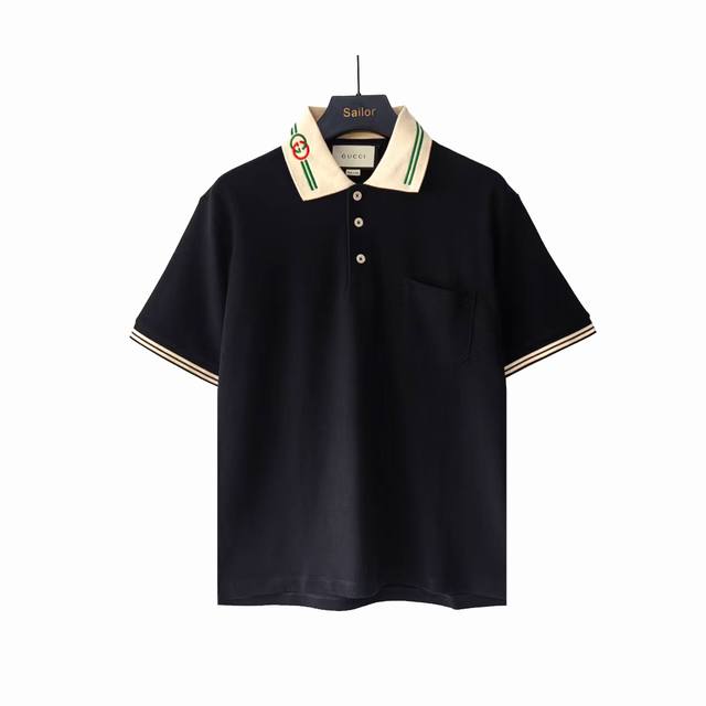 Actual details + size chart Gucci collar embroidered logo Polo shirt short sleev