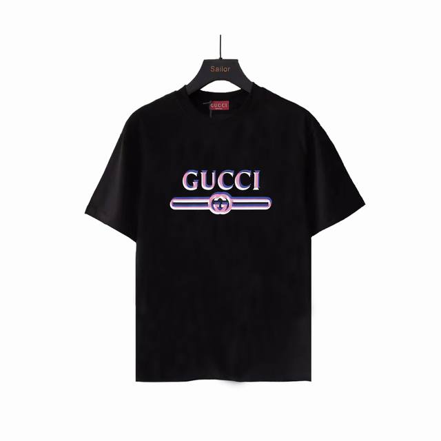 Actual details + size chart Gucci pink striped logo print round neck short sleev