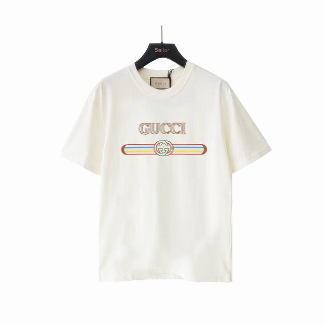 Actual details + size chart Gucci colorful striped logo round neck short sleeves