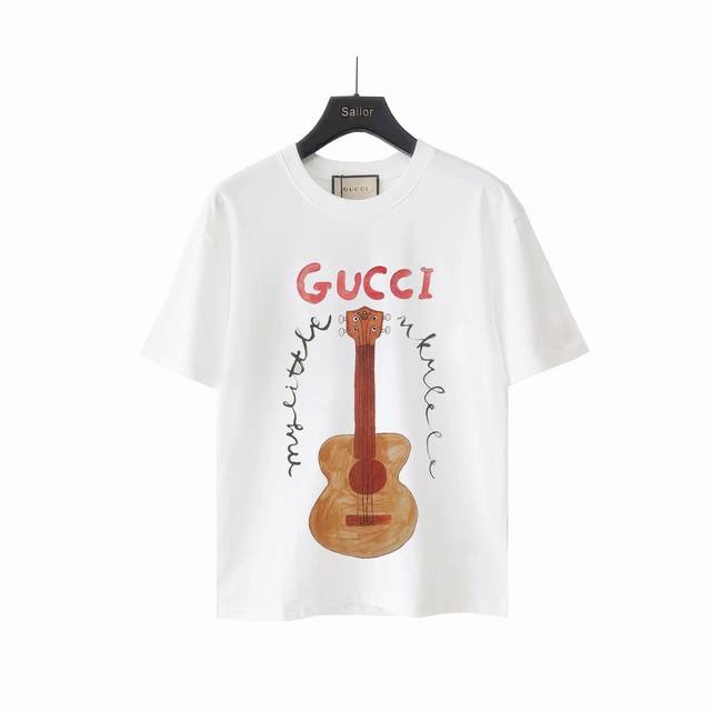 Actual details + size chart Gucci fun cartoon beautiful guitar round neck short