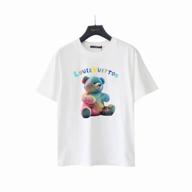 Actual details + size chart Louis Vuitton colorful oil Teddy bear print short-sl