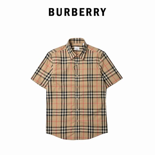 Burberry classic short-sleeved plaid shirt Men's new twill cotton poplin short-s