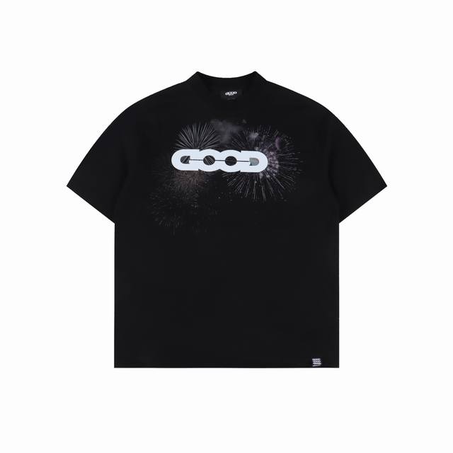 Goodbrand Ss25 Fireworks Logo Short Sleeve T-shirt Unisex 350g fabric Color: Bla