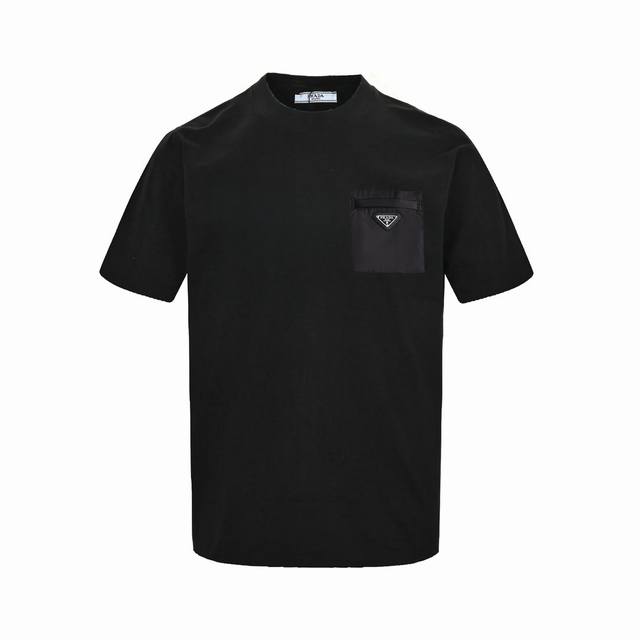 Prada Pocket Zipper Triangular Logo Short Sleeve T-shirt is made of 260g cotton