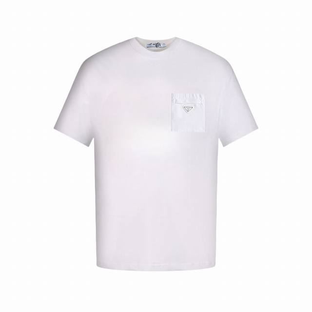 Prada Pocket Zipper Triangular Logo Short Sleeve T-shirt is made of 260g cotton
