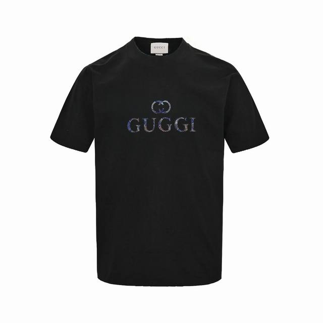 Gucc Gucci embroidered cloth and hollow rubberized logo short-sleeved T-shirt us