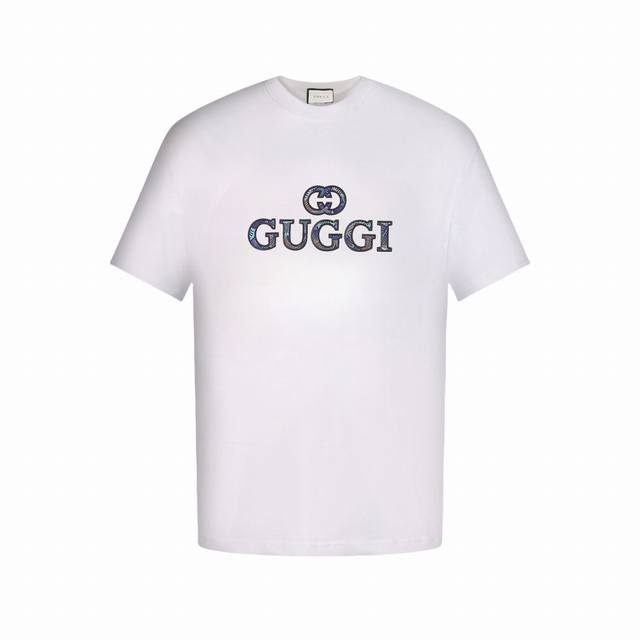 Gucc Gucci embroidered cloth and hollow rubberized logo short-sleeved T-shirt us