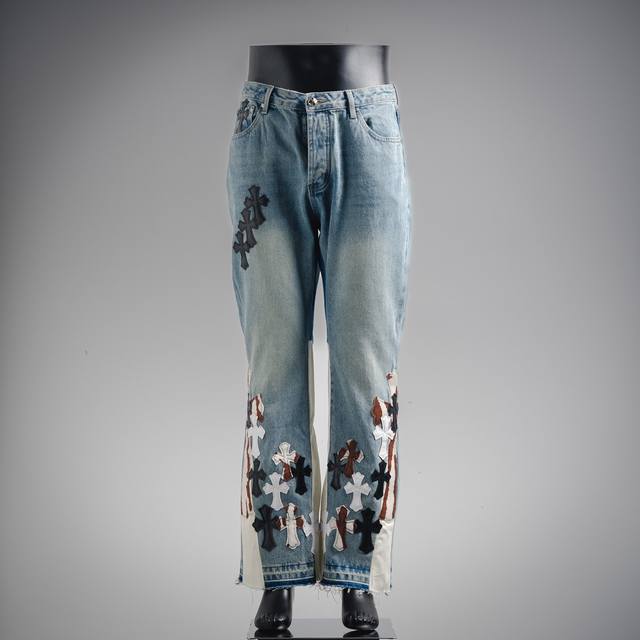Chrome Hearts Flared Destroyed Leather Jeans Los Angeles only! Countertop W leve