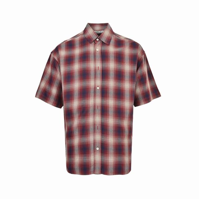 Acne Studios 25Ss Red and White Check Short Sleeve Shirt Made of Xinjiang long-s
