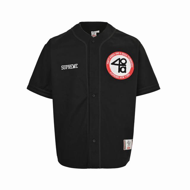 Supreme short-sleeved baseball jacket with digital English logo embroidery on th