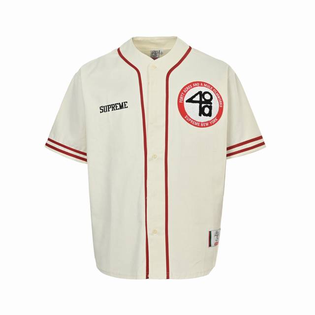 Supreme short-sleeved baseball jacket with English logo embroidery on the back O