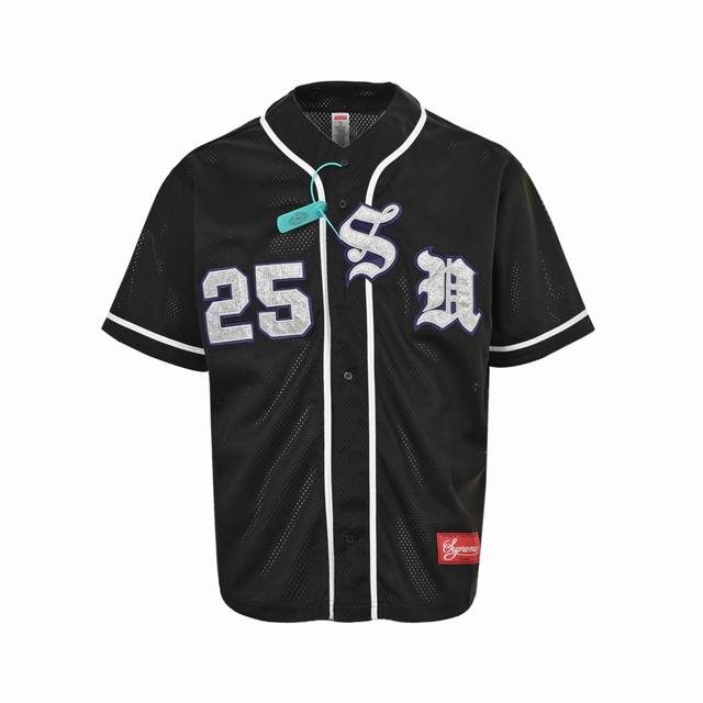 Supreme short-sleeved baseball jacket with English logo print on the back Origin