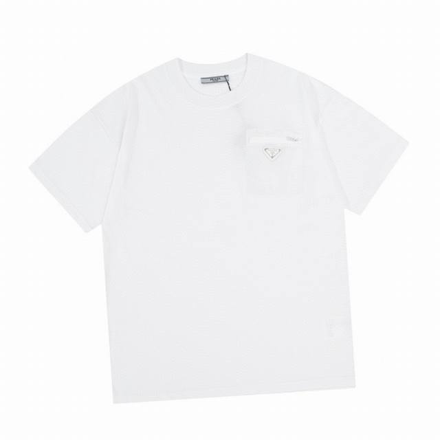 Prada New summer zipper pocket round neck short-sleeved T-shirt, made of 260G he