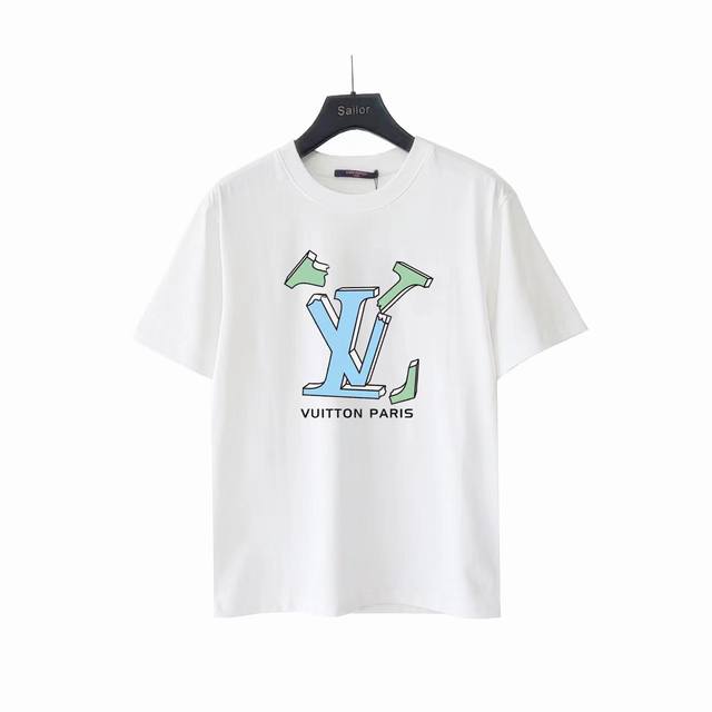 Actual details + size chart Louis Vuitton broken logo printed short-sleeved T-sh