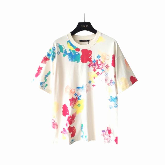 Actual details + size chart Louis Vuitton colorful letters full print short-slee