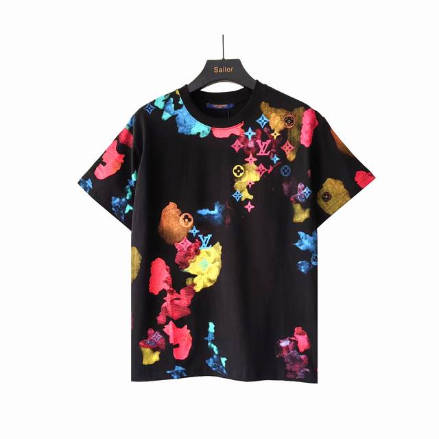Actual details + size chart Louis Vuitton colorful letters full print short-slee