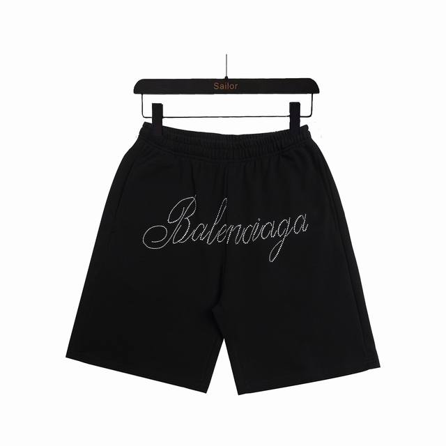 Actual details + size chart Balenciaga loose cotton terry shorts with rhinestone