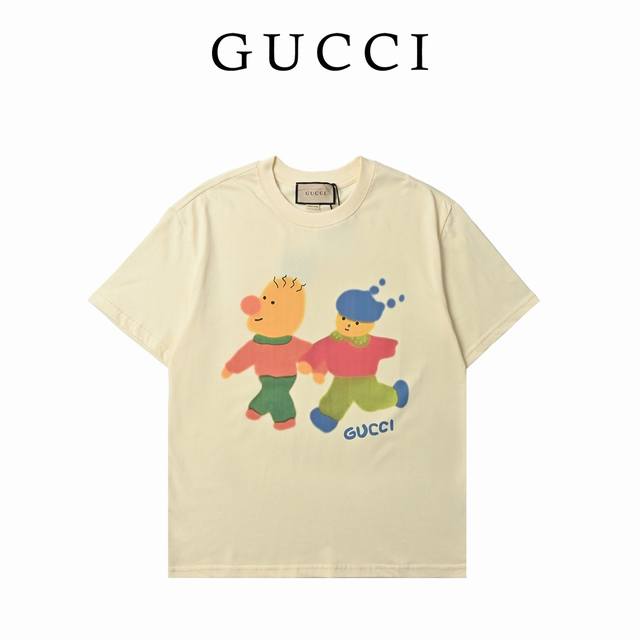 Gucci cartoon heavy-print high-weight short-sleeved T-shirt Made of custom knitt