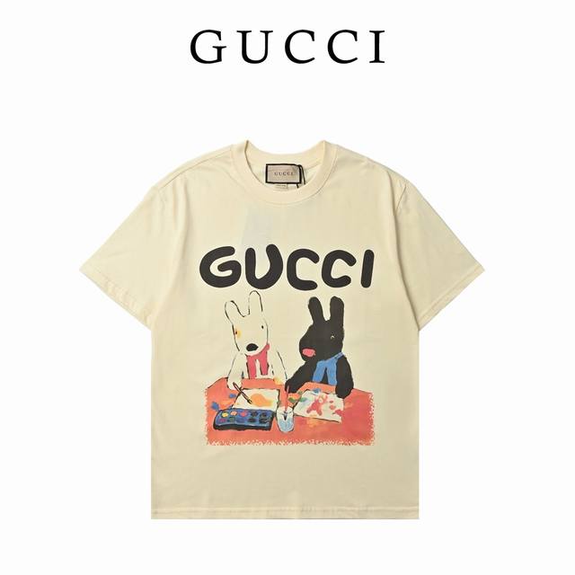 Gucci cartoon heavy-printed high-weight short-sleeved T-shirt Made of custom-mad