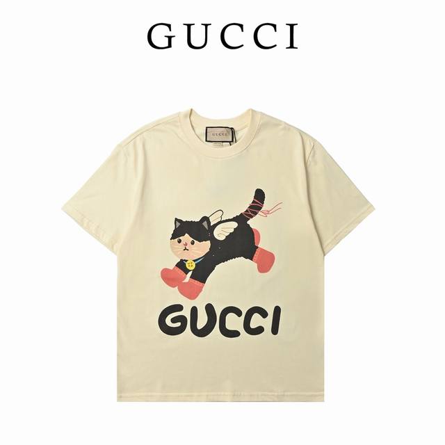 Gucci cartoon heavy-printed high-weight short-sleeved T-shirt Made of custom-mad