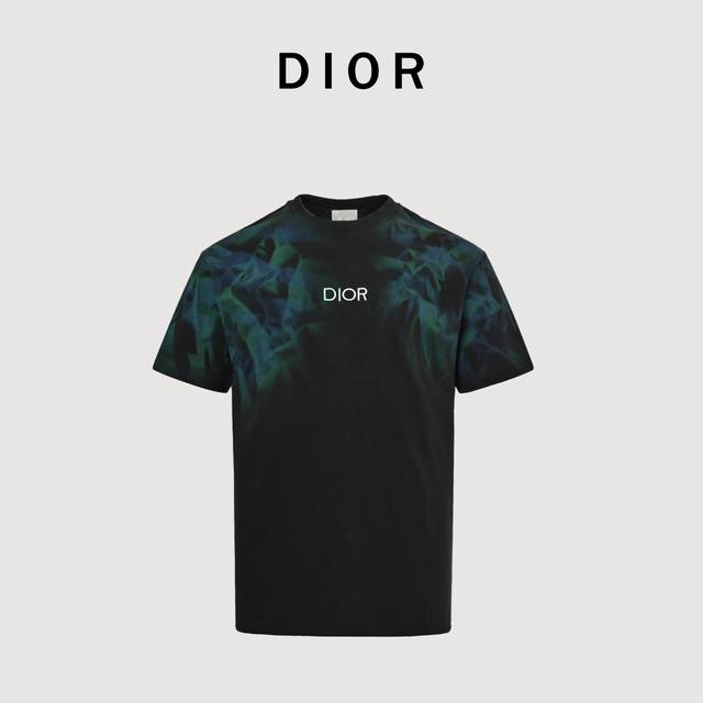 Dior hand-painted flame short-sleeved T-shirt is made of double-yarn pure cotton