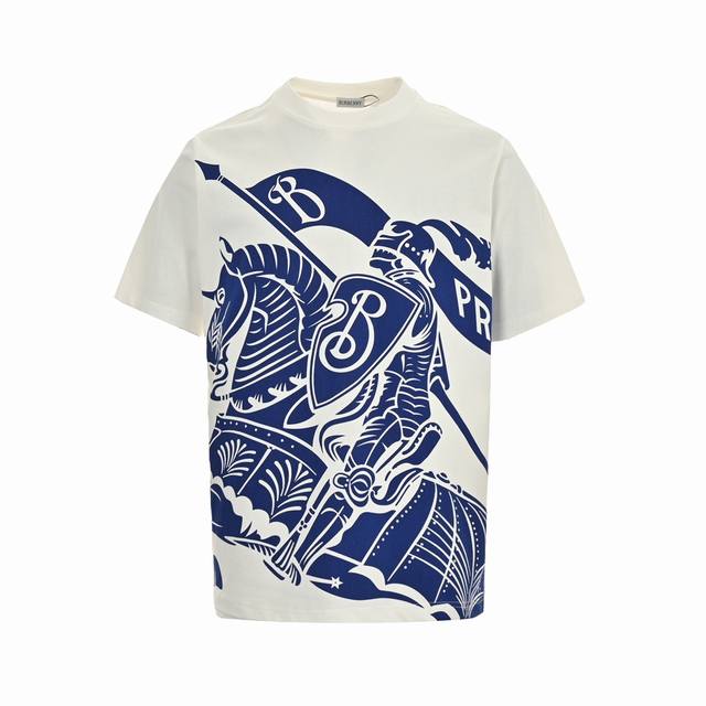 Burberry 24Ss Knight Warhorse Print Short Sleeve Color-matched fixed-dyed linen
