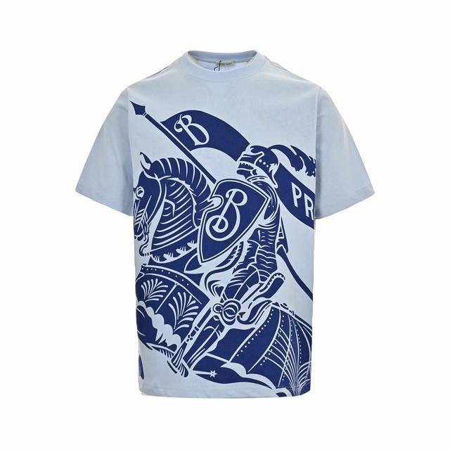 Burberry 24Ss Knight Warhorse Print Short Sleeve Color-matched fixed-dyed linen